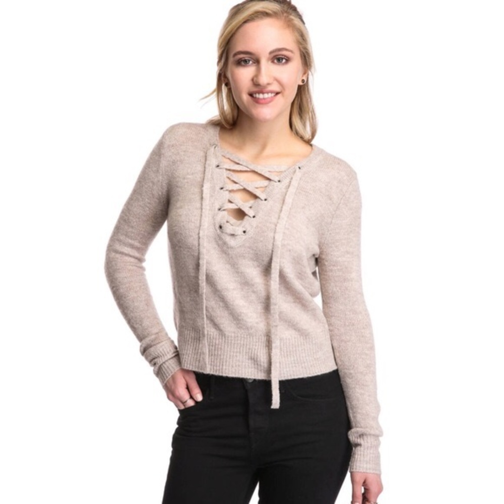 Bardot Lace Up Sweater